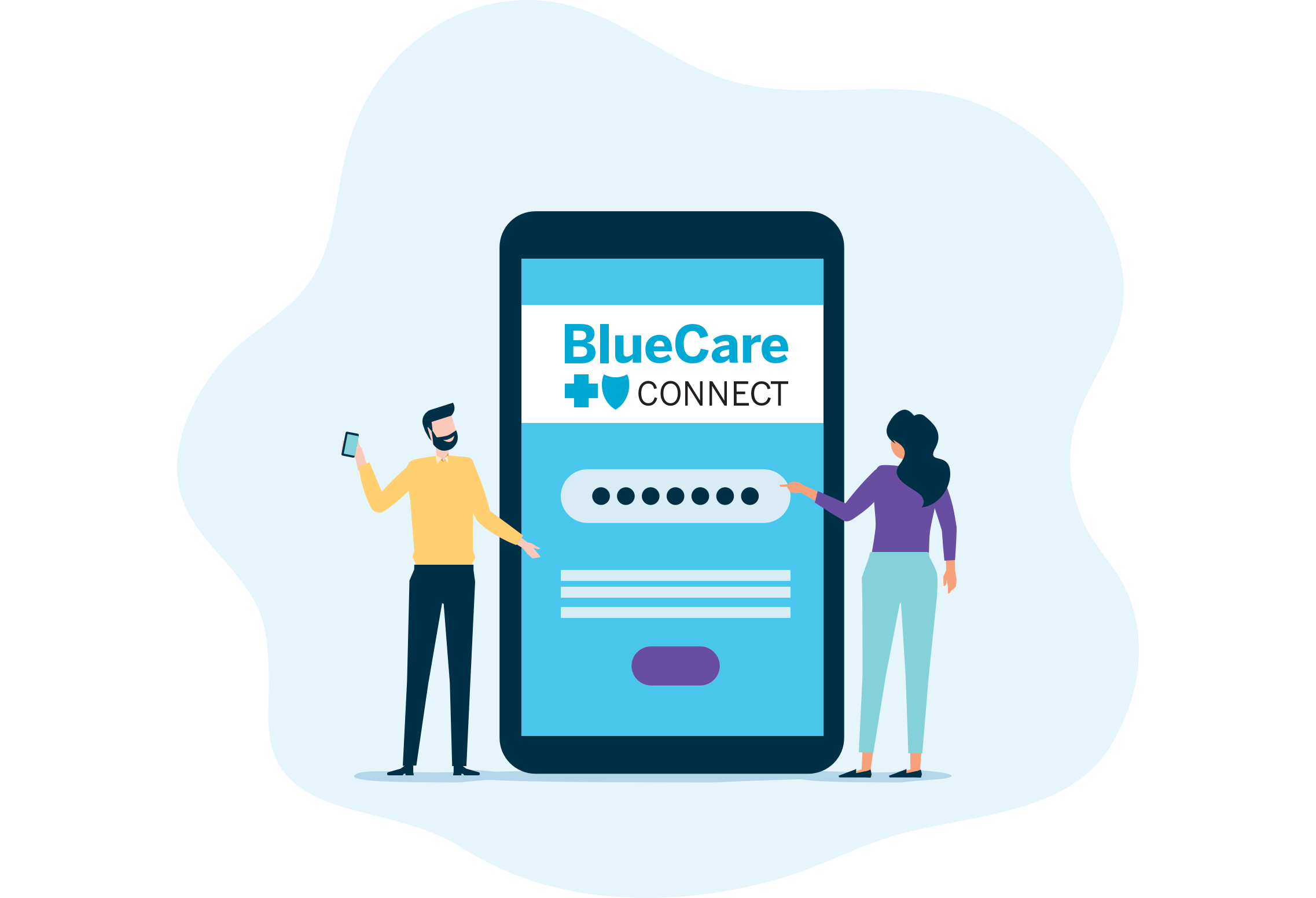 Graphic of phone with BlueCare Connect app