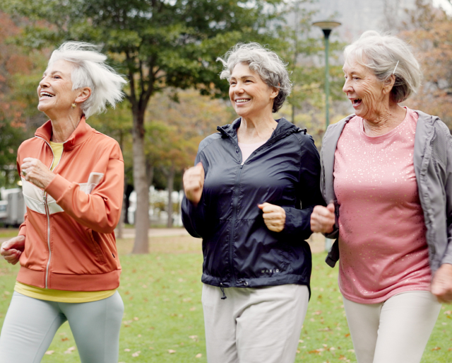 Senior women walking outside