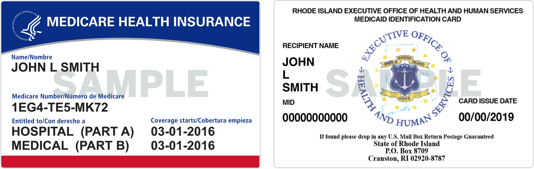 Medicare and Medicaid card samples